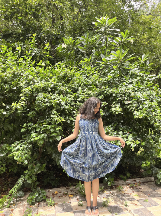 Indigo Elegance Yoke Dress
