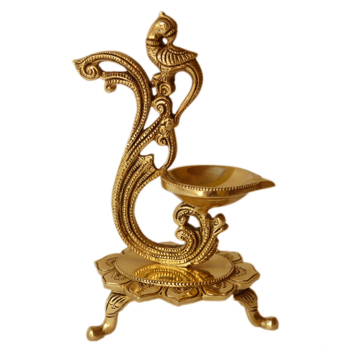 brass peacock lamp - single peacock lamp front