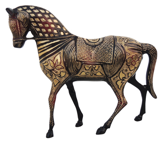 Brass Horse Statue with Rich Gold Detailing.