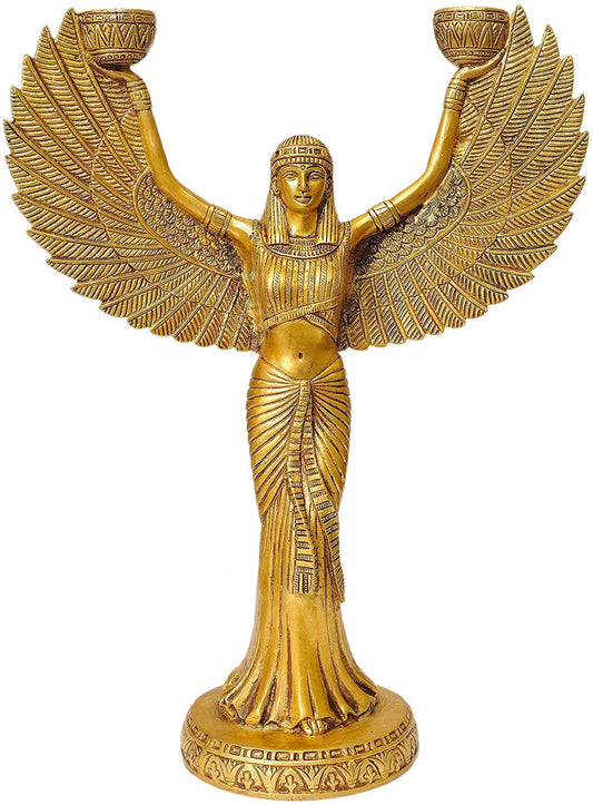 Brass Candle Holder Featuring Egyptian Goddess Isis