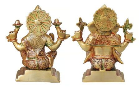 Lakshmi Ganpati Brass Sculpture Set (7.5 - 8 inch tall) - back