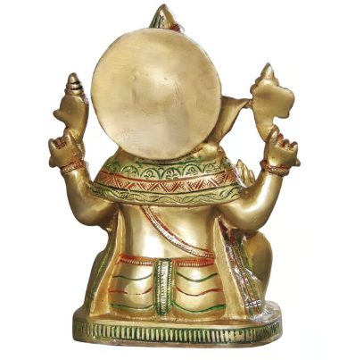 Lord Ganesha Statue in Brass – Traditional 8-Inch Decor - Back
