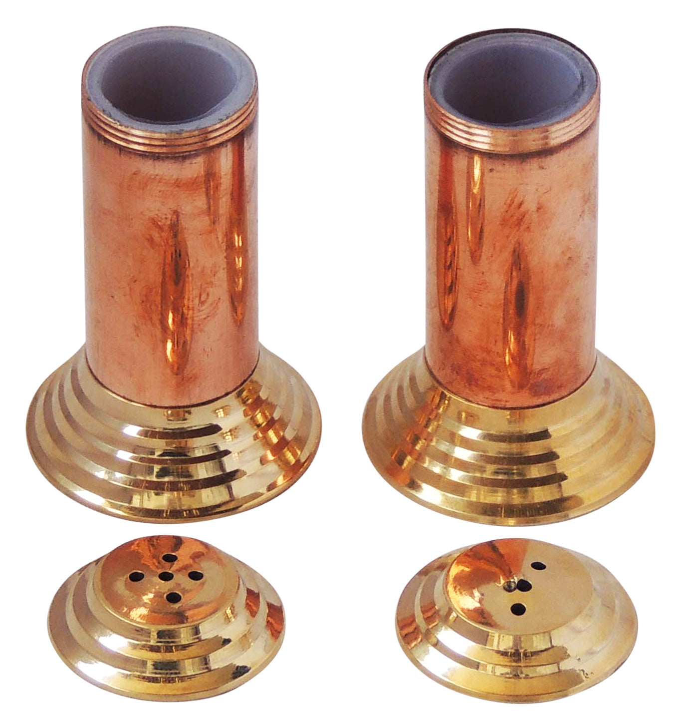 Salt and Pepper Dispensers with Brass Tops