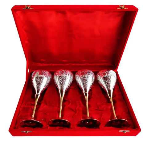 Brass Wine Glass Gift Box (Set of 4)