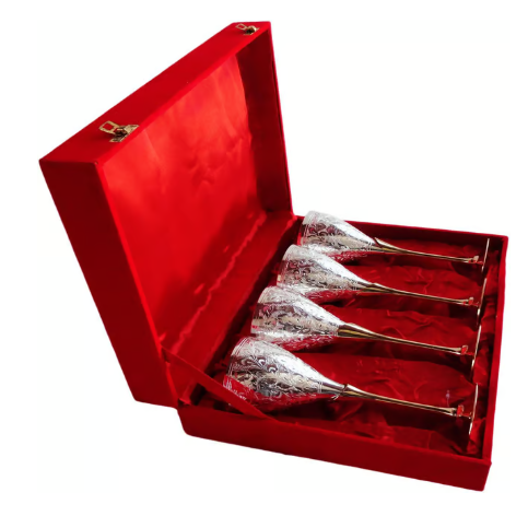 Brass Wine Glass Gift Box (Set of 4)