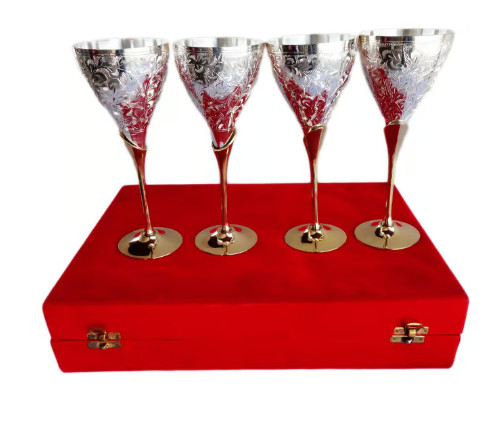 Brass Wine Glass Gift Box (Set of 4)
