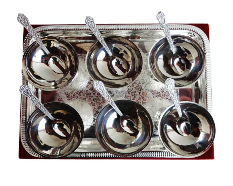 Brass Ice Cream Set – Silver Finish (Set of 6)