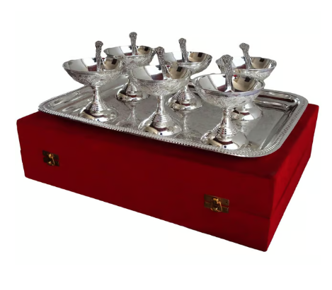 Brass Ice Cream Set – Silver Finish (Set of 6)
