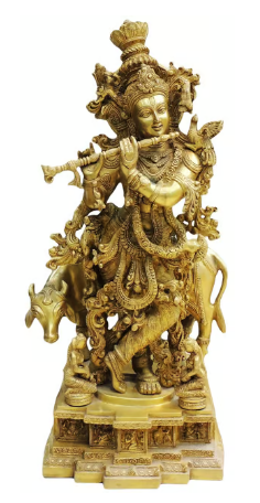 Lord Krishna Playing Flute – Premium Brass Sculpture
