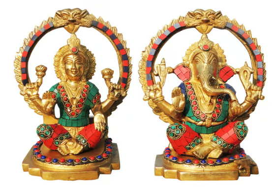 Prosperity & Wisdom Idols – Brass Lakshmi Ganpati (8 inches tall)