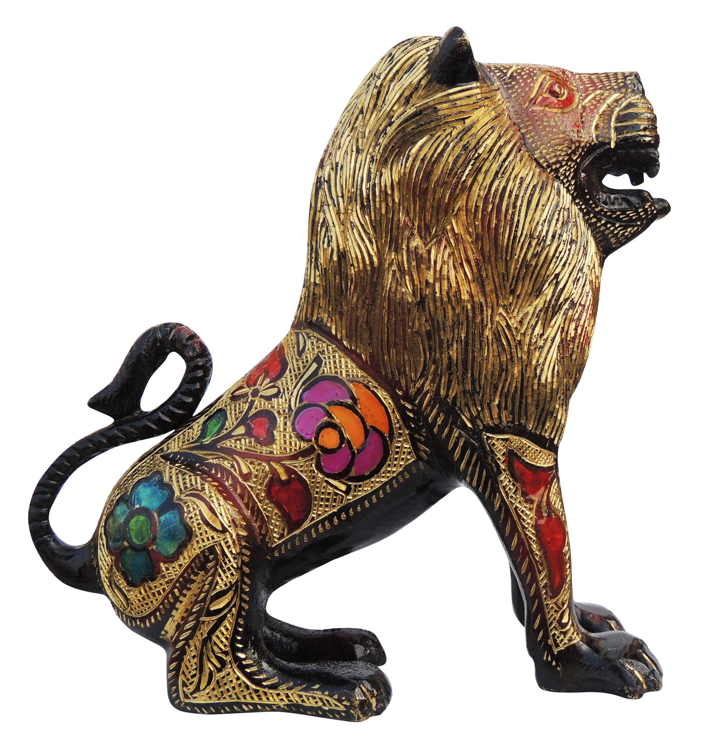 brass lion statue side view