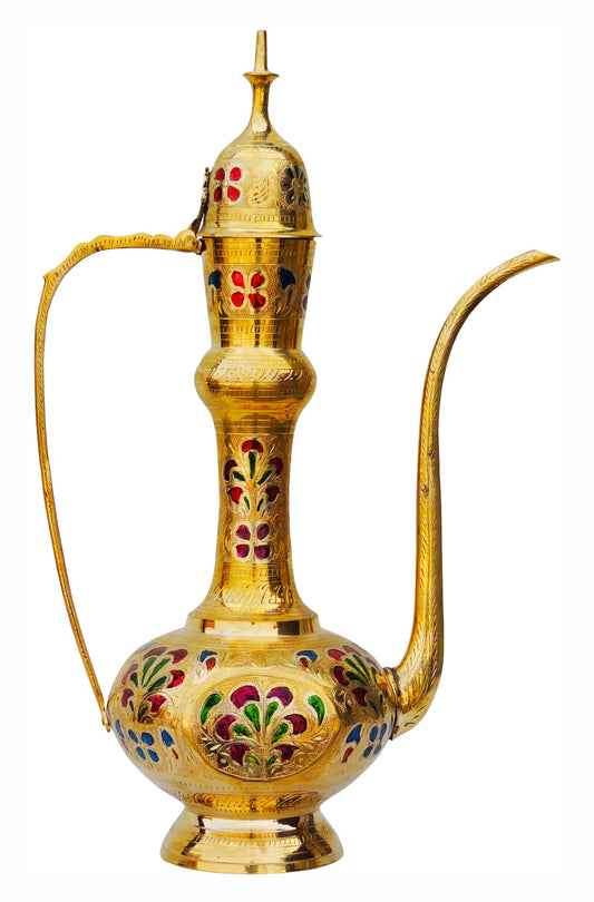 brass surahi with floral design side view