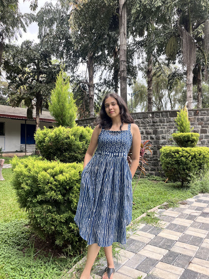 Indigo Elegance Yoke Dress