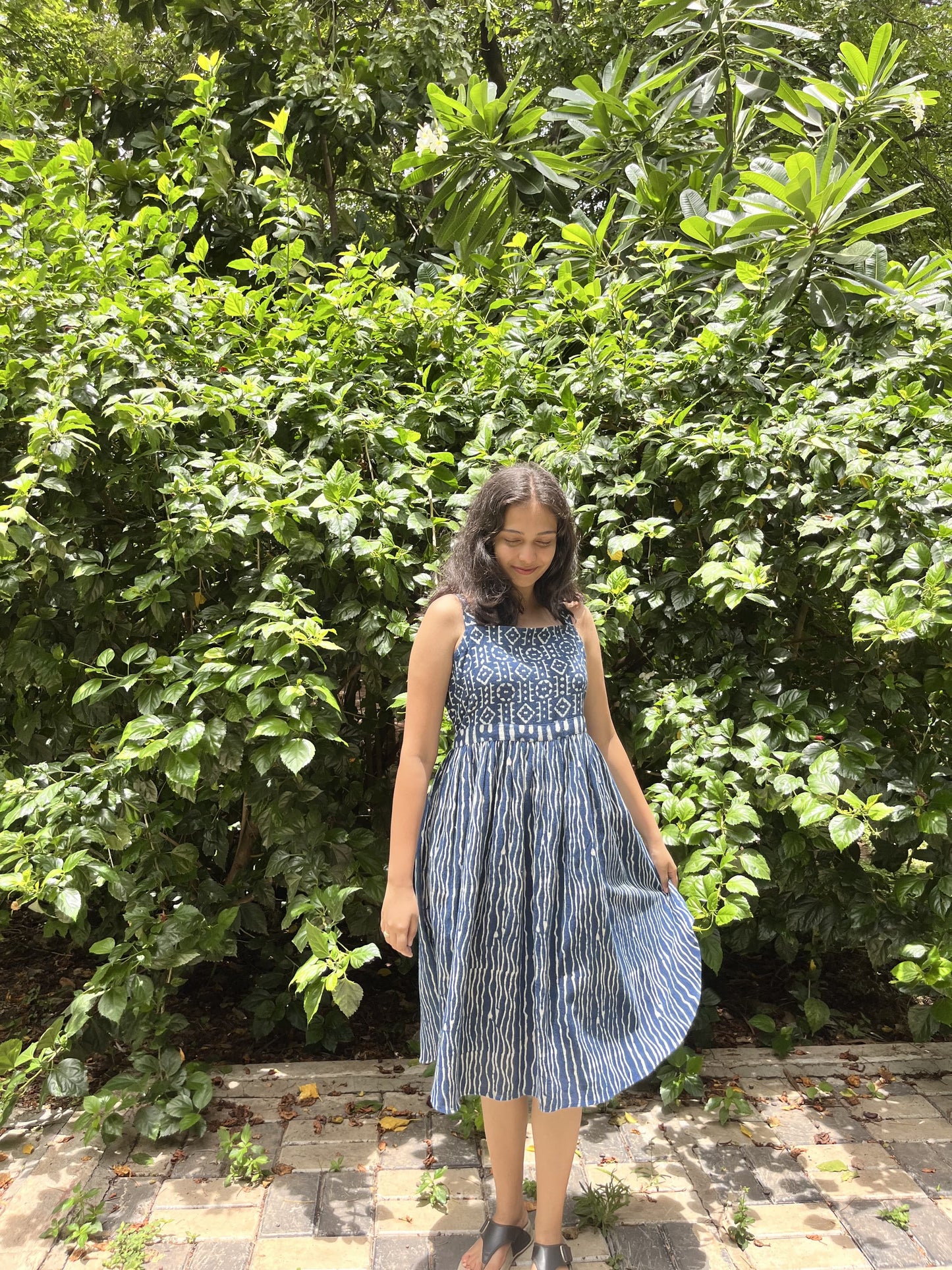 Indigo Elegance Yoke Dress