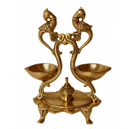 Double Peacock Brass Lamp