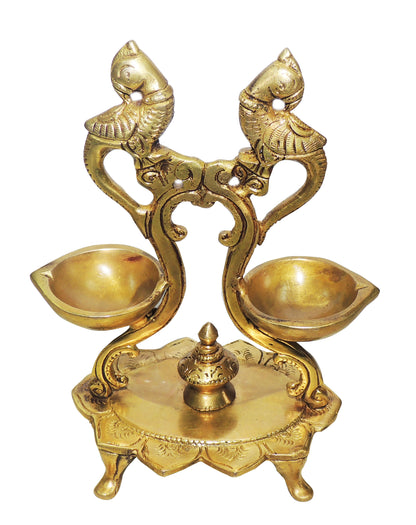 Double Peacock Brass Lamp