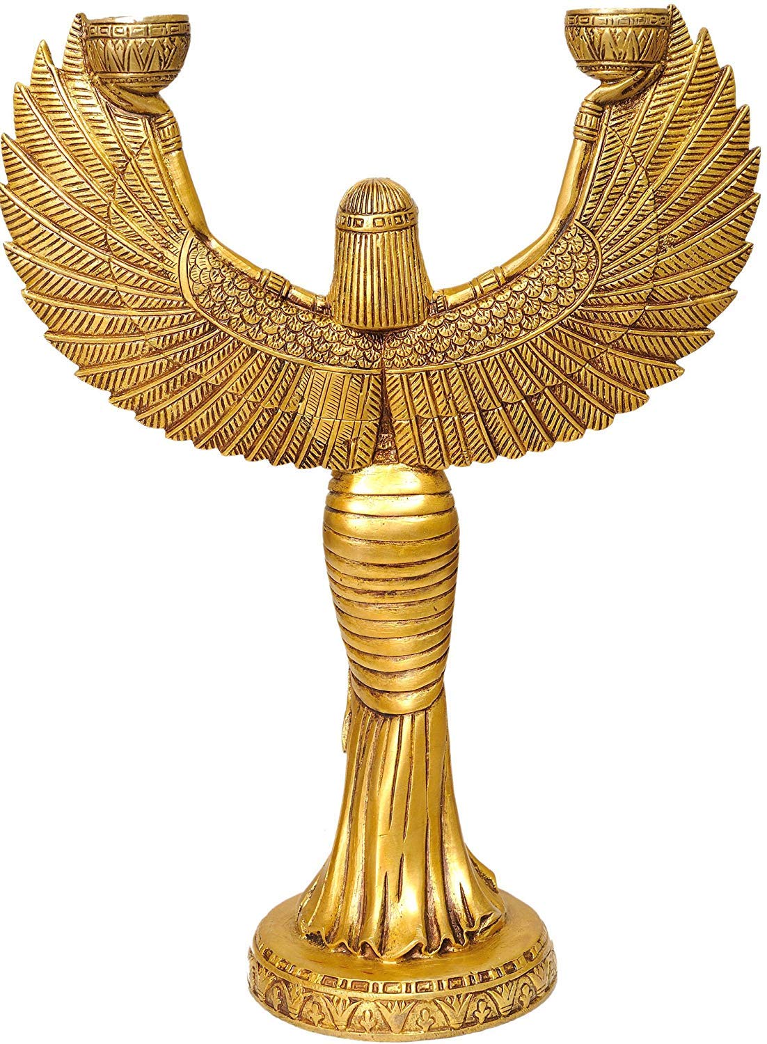 Backside of Brass Candle Holder Featuring Egyptian Goddess Isis