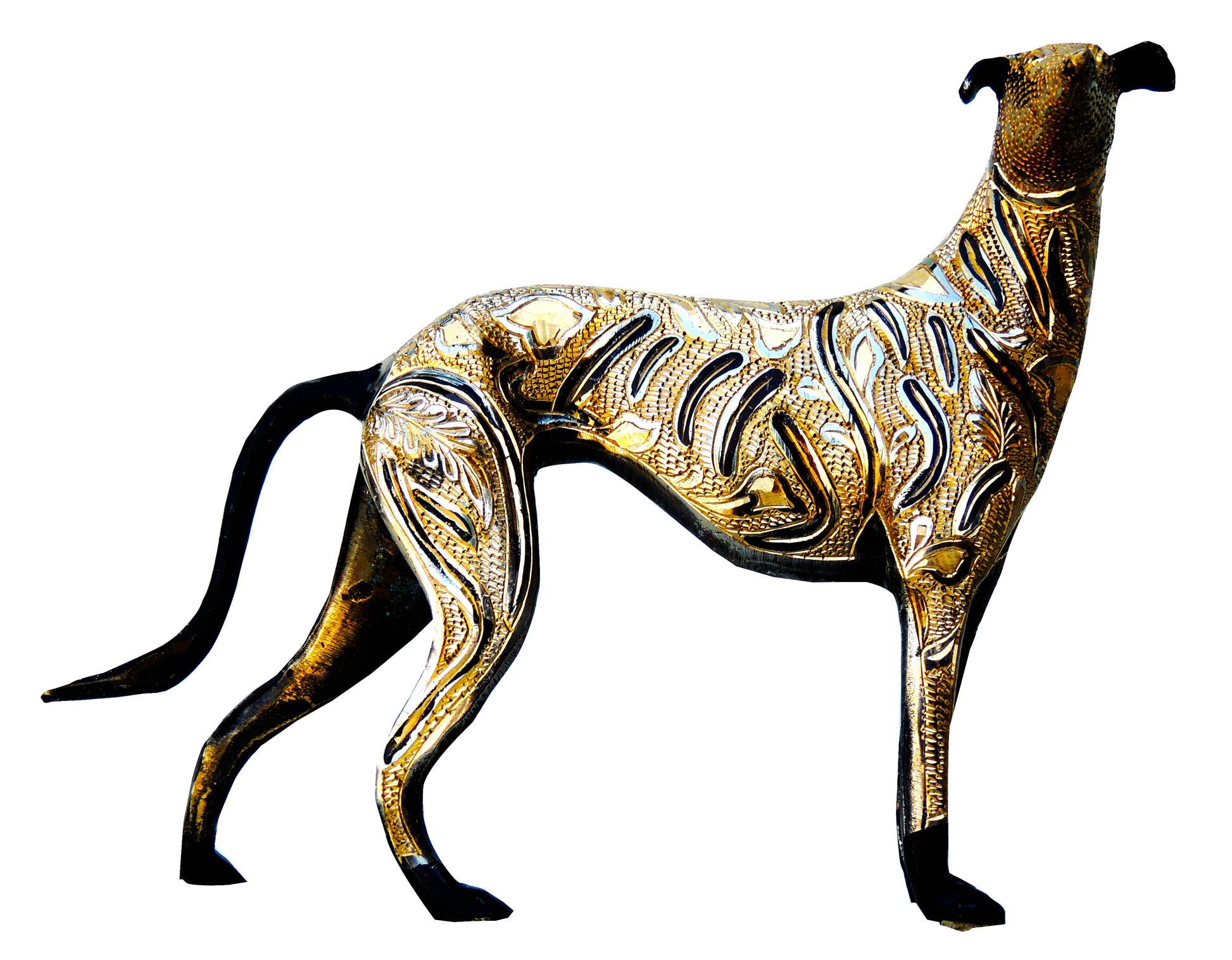  Gold and Black Brass Dog Statue