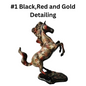Brass Horse Statue with Black,Red and Gold Detailing.