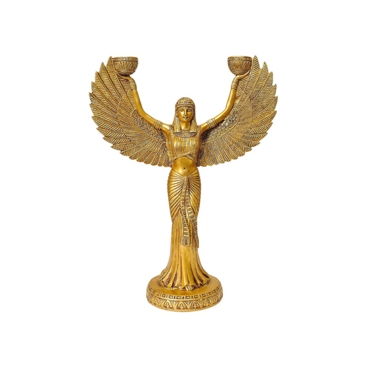 Brass Candle Holder Featuring Egyptian Goddess Isis