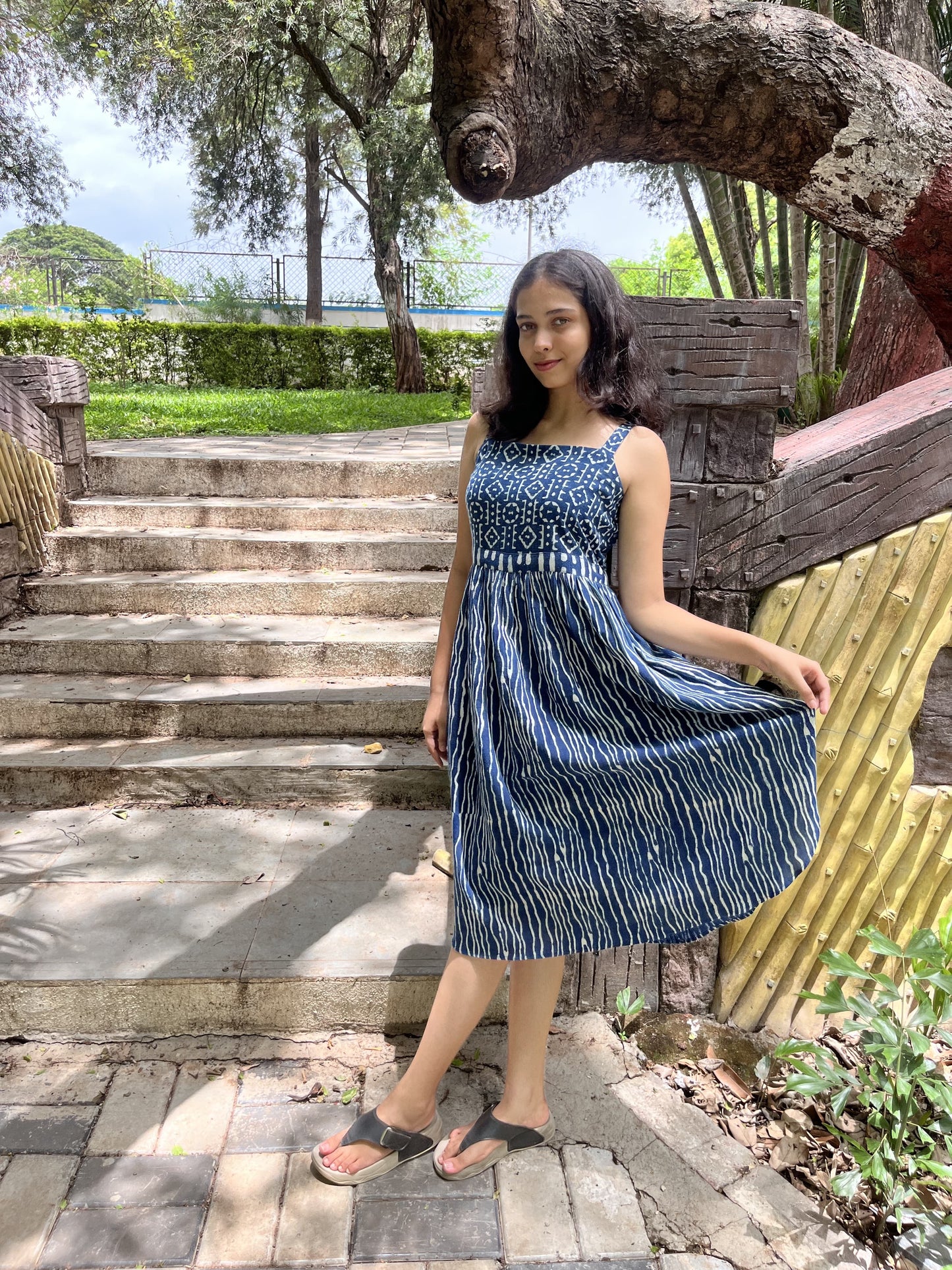 Indigo Elegance Yoke Dress