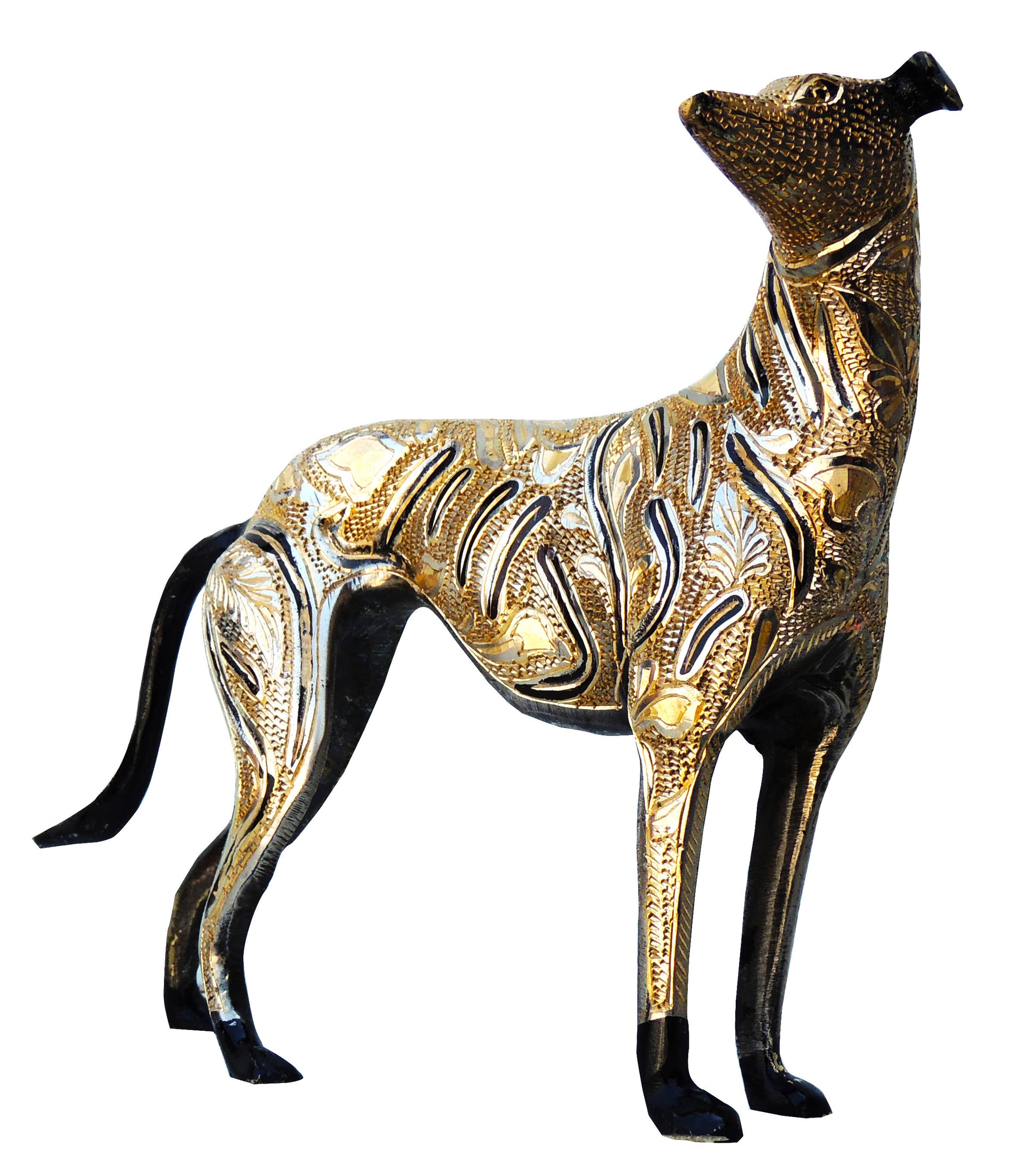 Gold and Black Dog Statue in Brass, FrontSideview