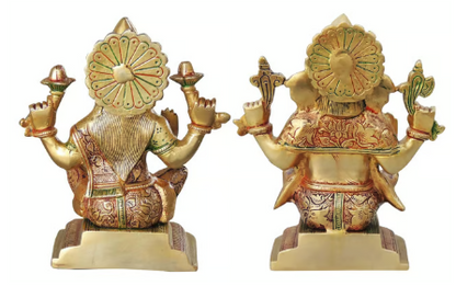 Lakshmi Ganpati Brass Sculpture Set (7.5 - 8 inch tall) - back