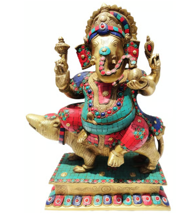 Brass Ganpati on Mooshika Vahana