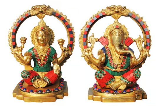 Prosperity & Wisdom Idols – Brass Lakshmi Ganpati (8 inches tall)