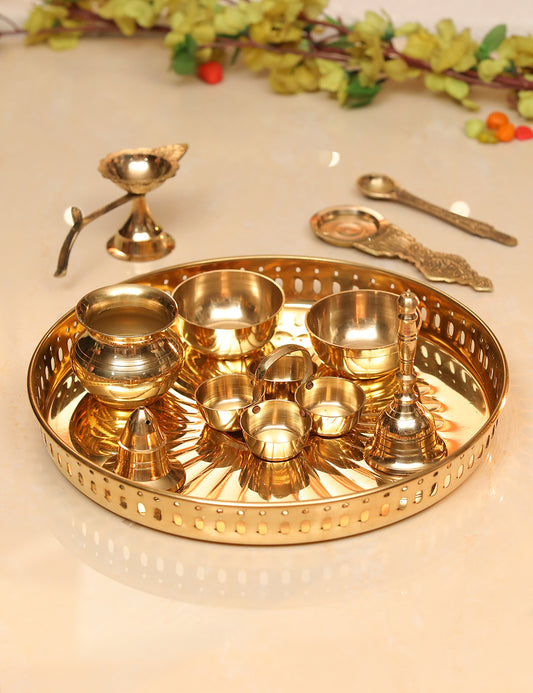 Brass Puja Thali Set (9 items)