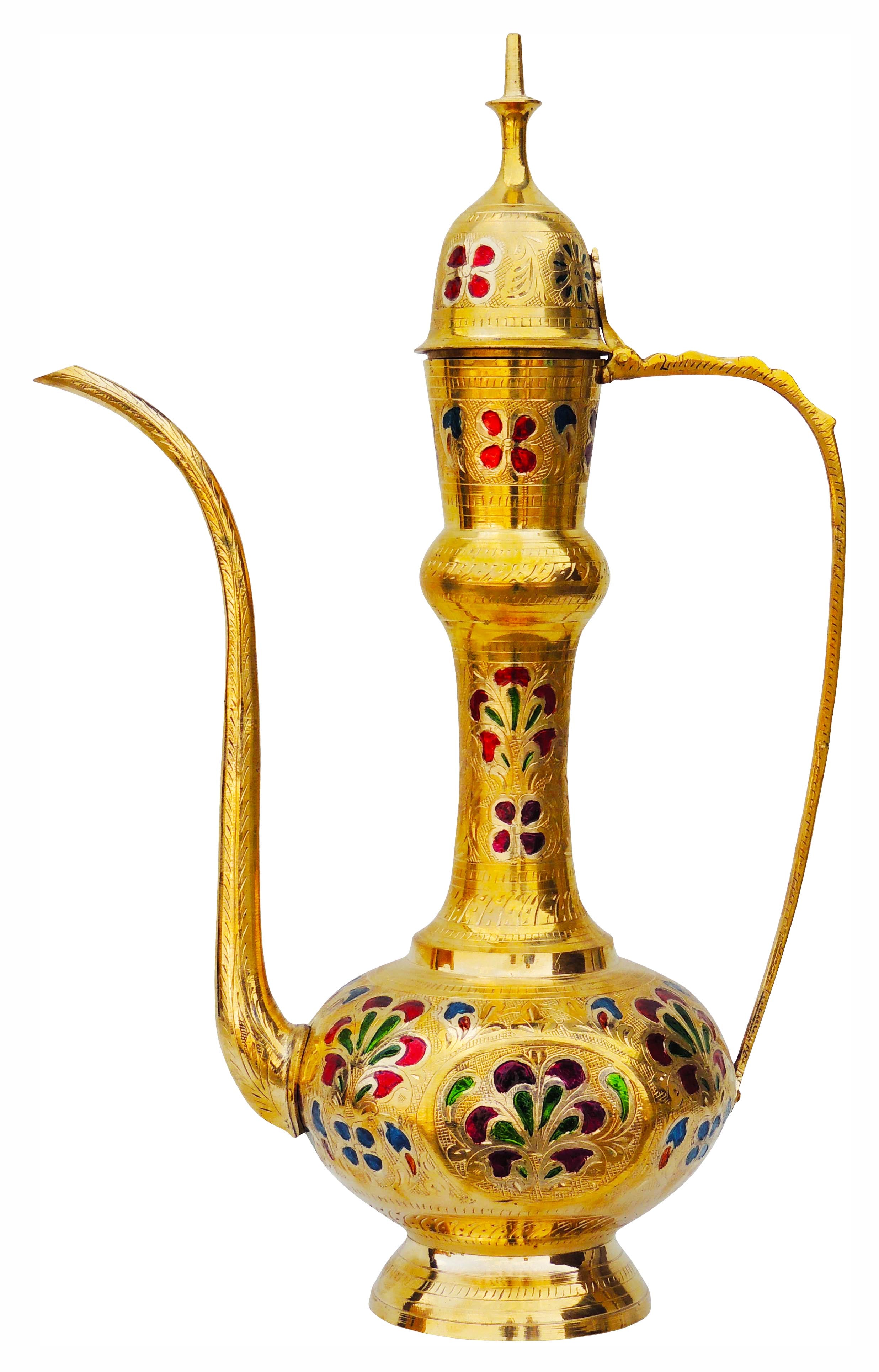 Surahi Shape 20-Inch Brass Surahi with Intricate Floral Designs – StrawBiz