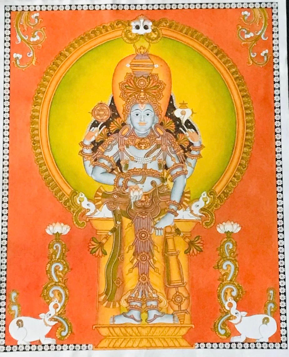 Kerala Mural Painting of Lord Vishnu (42x33.5 inches)