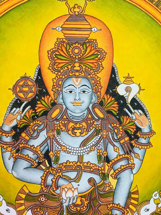 Kerala Mural Painting of Lord Vishnu (42x33.5 inches)