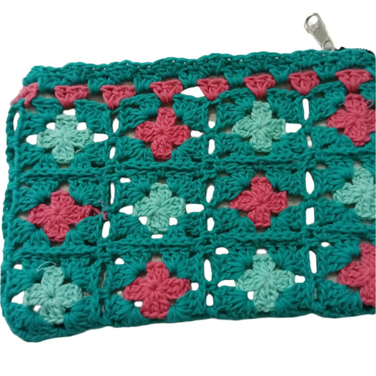 dark green granny square purse