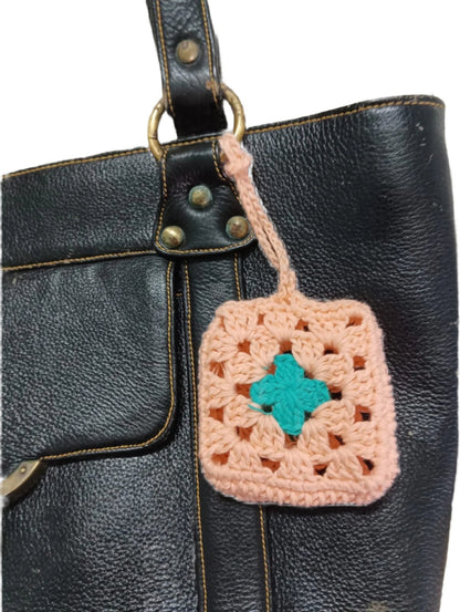 crochet airpod pouch on a handbag