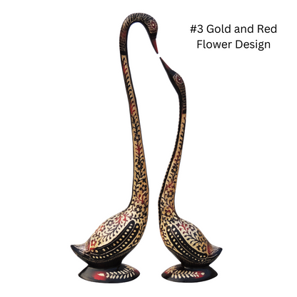 gold and red flower design brass swan statue