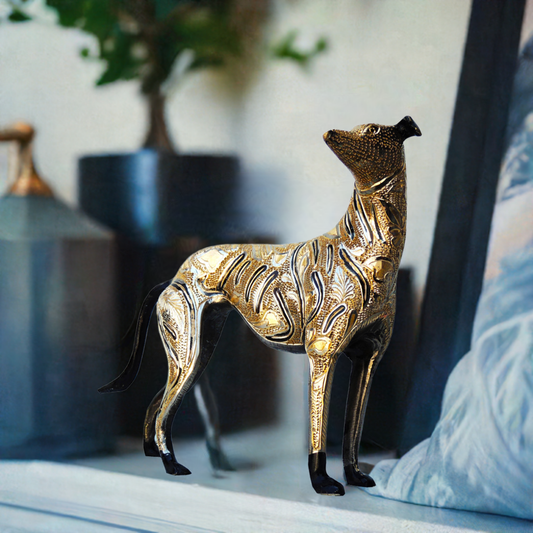 Brass Dog Looking Sideways Statue