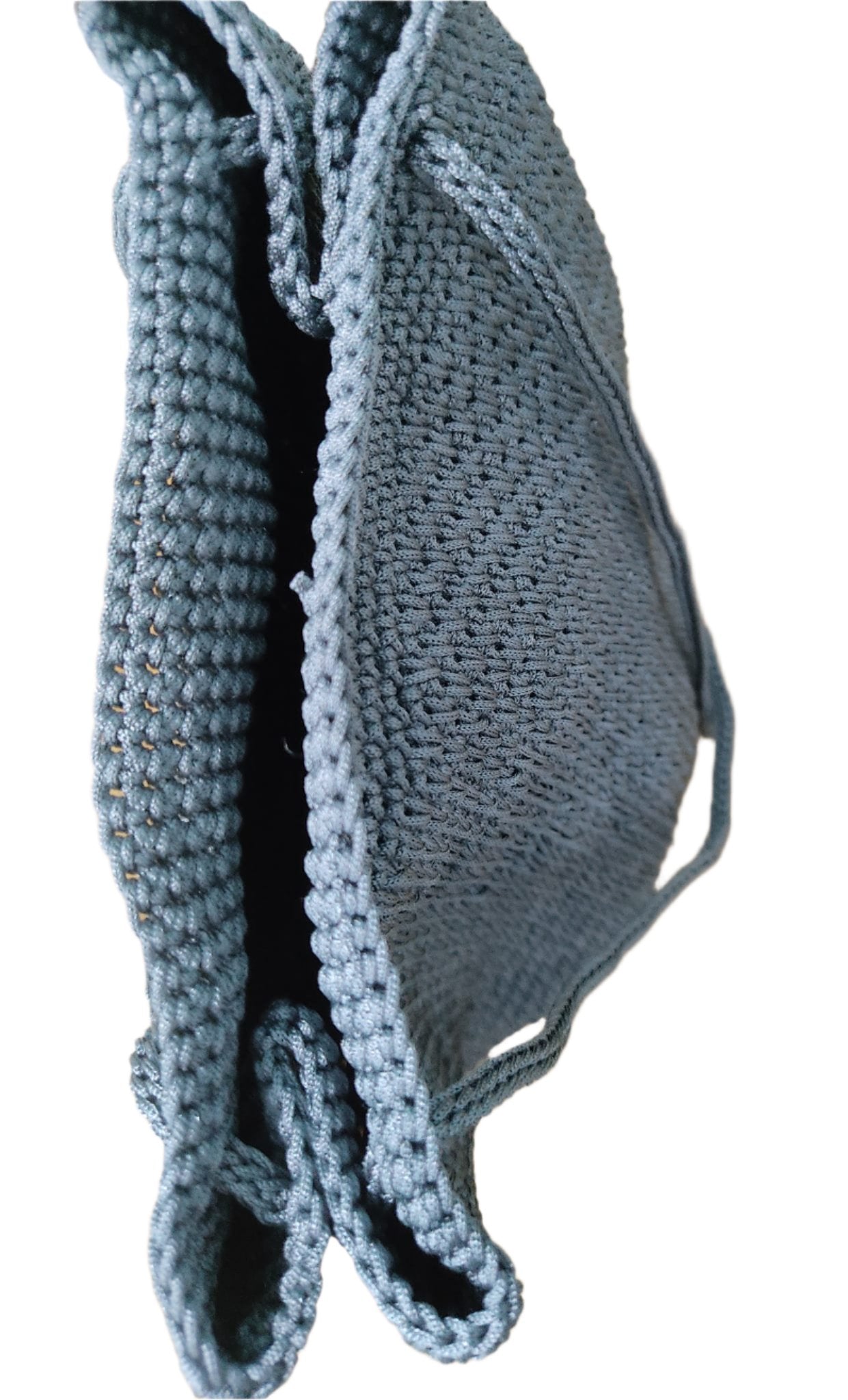 grey crochet potli bag top view