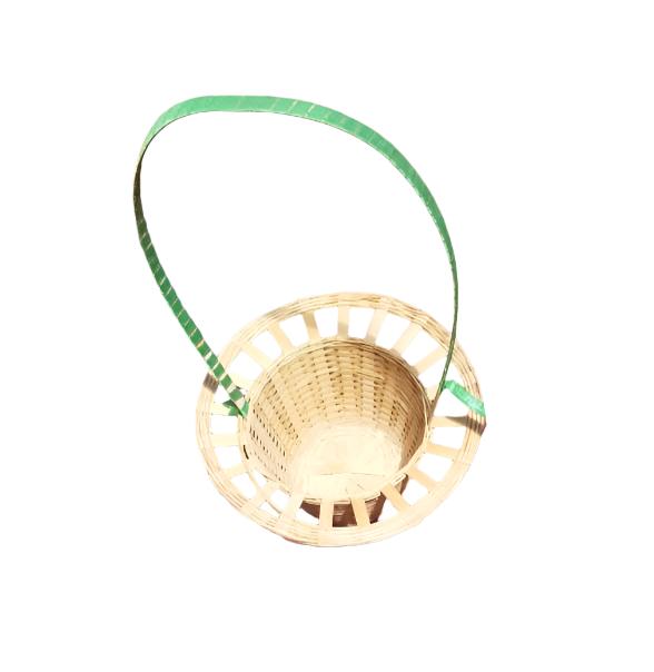 hat shaped bamboo basket with ribbon