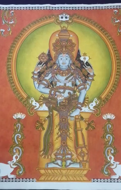 Kerala Mural Painting of Lord Vishnu (42x33.5 inches)