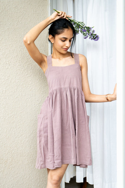 Purple Gathered Midi Dress