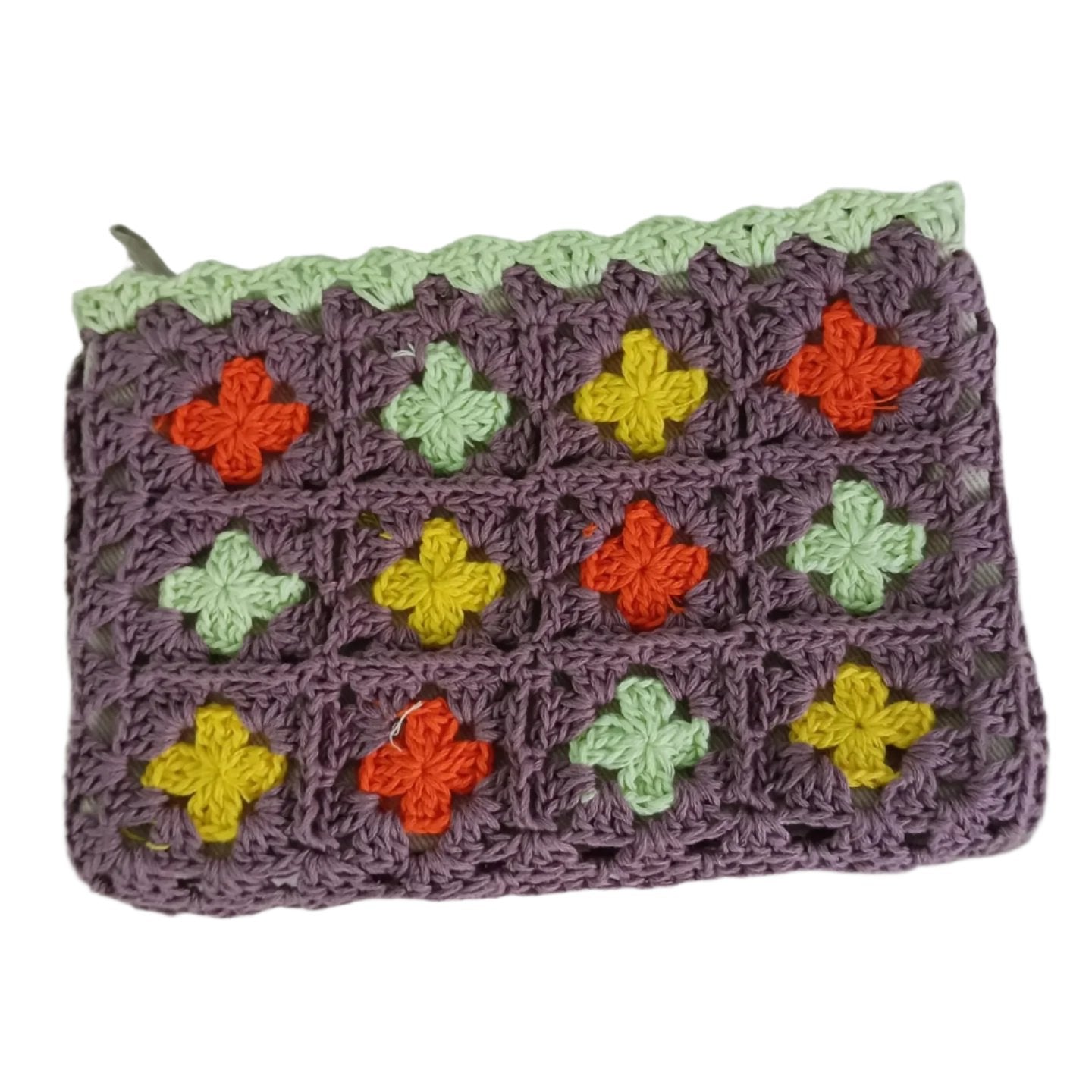 violet base colour granny square purse