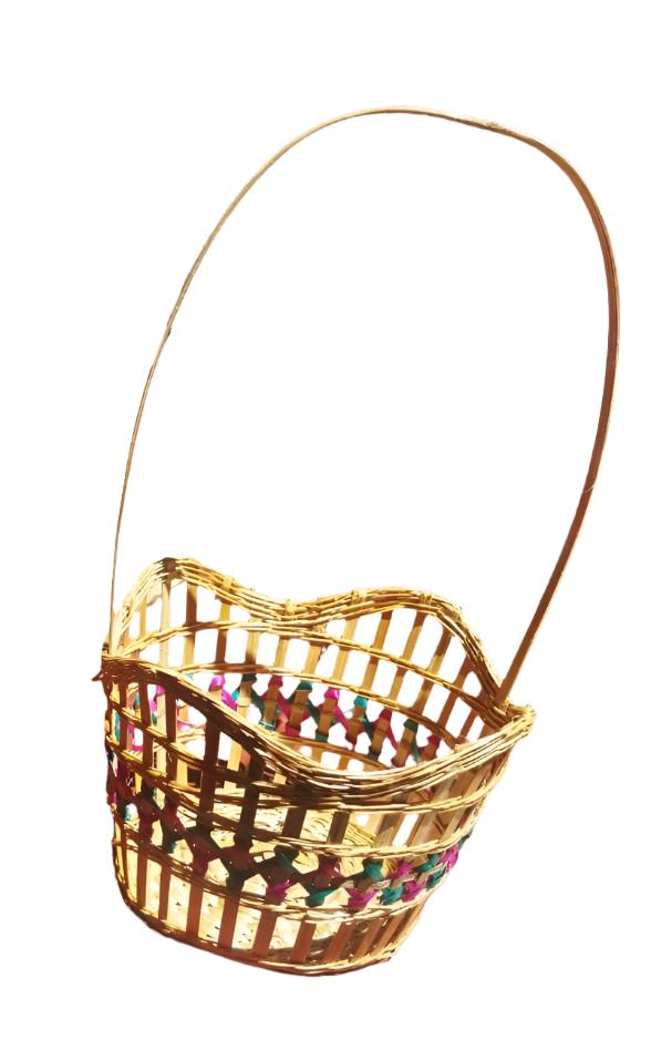 wavy design bread basket with handle side view