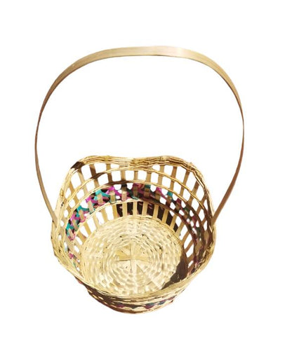 wavy design bread basket with handle top view