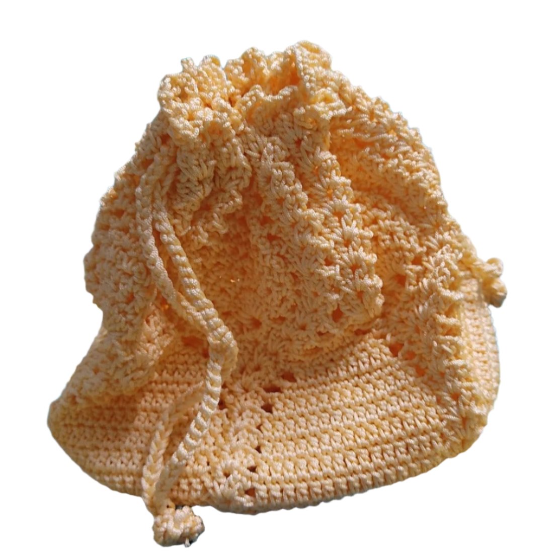 yellow crochet potli bag closed