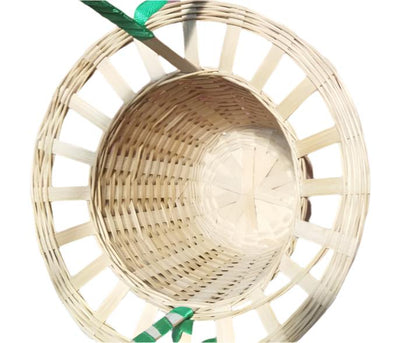 zoomed in top view of hat shaped bamboo basket